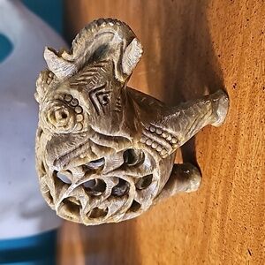 Soapstone Elephant with Baby Elephant Inside | Green and Tan in Color